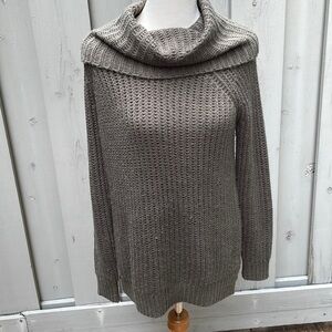 Forever 21 Dark Moss Green Tunic Cowl Neck Vertical Ribbed Knit Sweater US Med